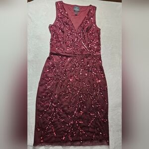 Adrianna Papell Burgundy Sequin Midi Dress